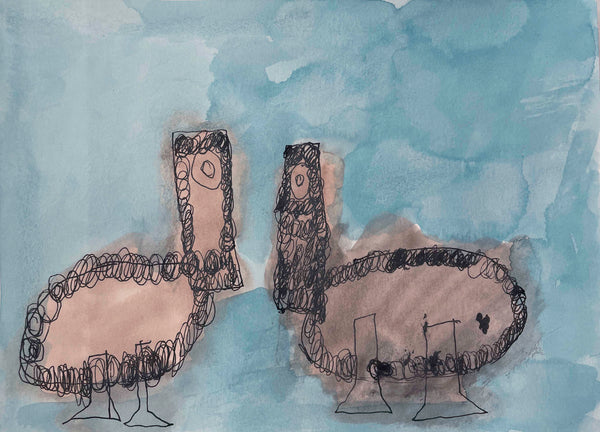 Untitled Birds #3 (Tan Over Blue), by Dale Roberts