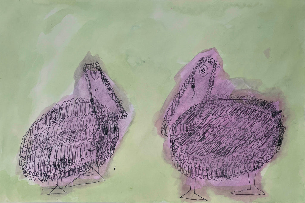 Untitled Birds #4 (Pink Over Yellow), by Dale Roberts