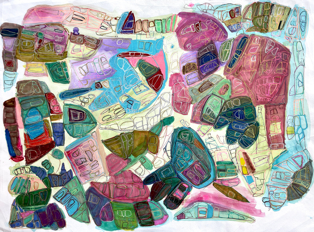 Colorful abstract pattern of geometric shapes on a white background