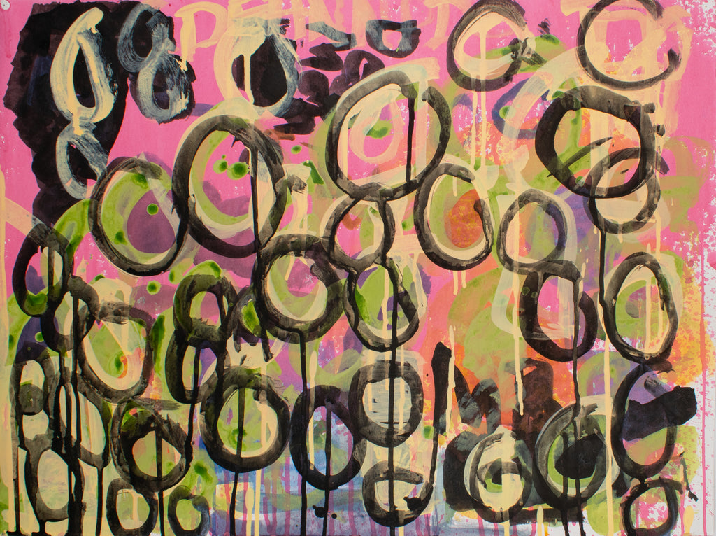 Untitled (Black Circles With Pink Over Yellow), by Deanna Poppenger