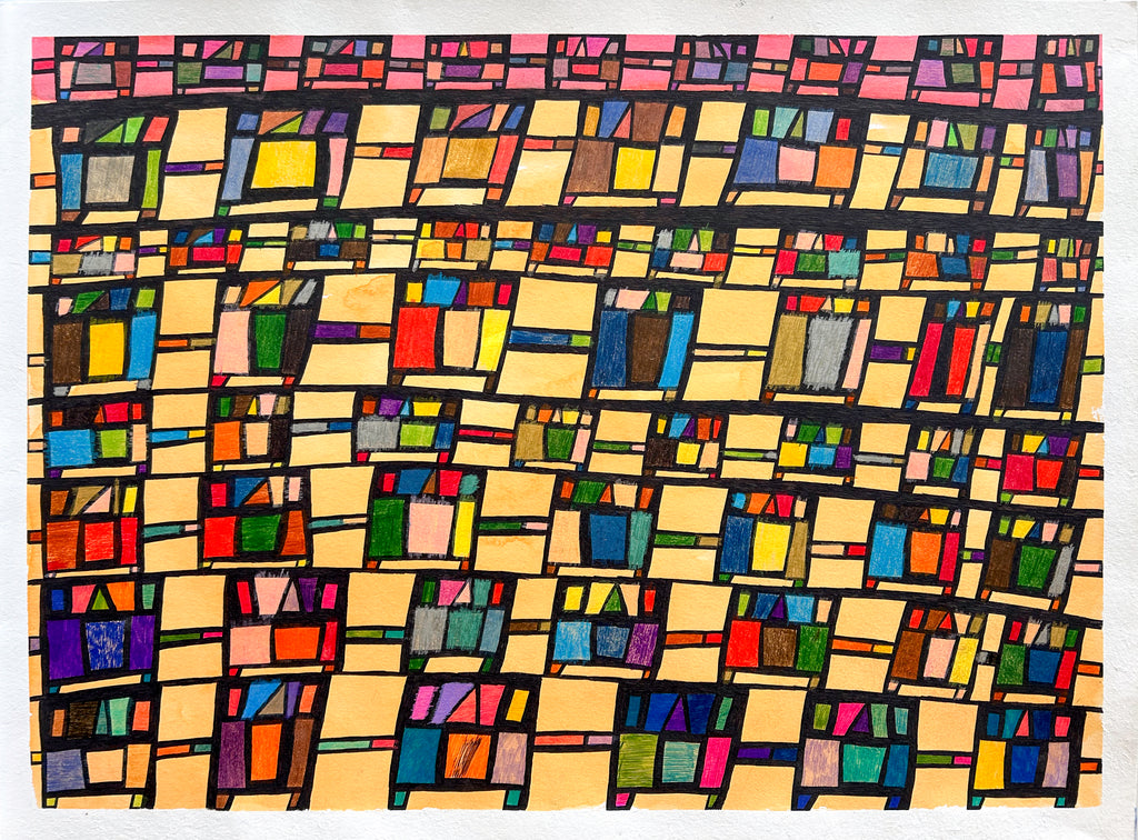 Untitled (Multi-Colored Figures Over Yellow and Pink), by Robert Duncombe