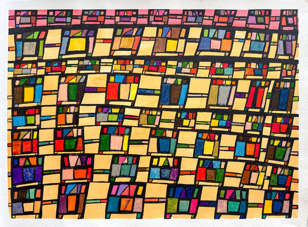Untitled (Multi-Colored Figures Over Yellow and Pink), by Robert Duncombe