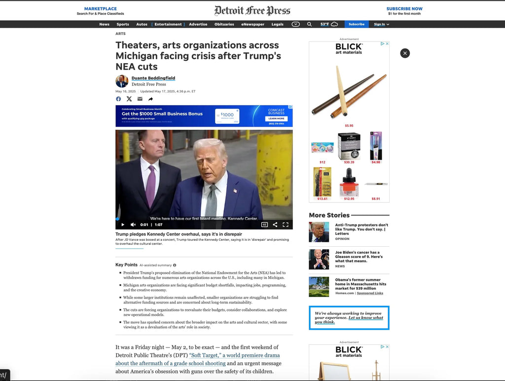 Theaters, arts organizations across Michigan facing crisis after Trump's NEA cuts, DFT, 5/16/25
