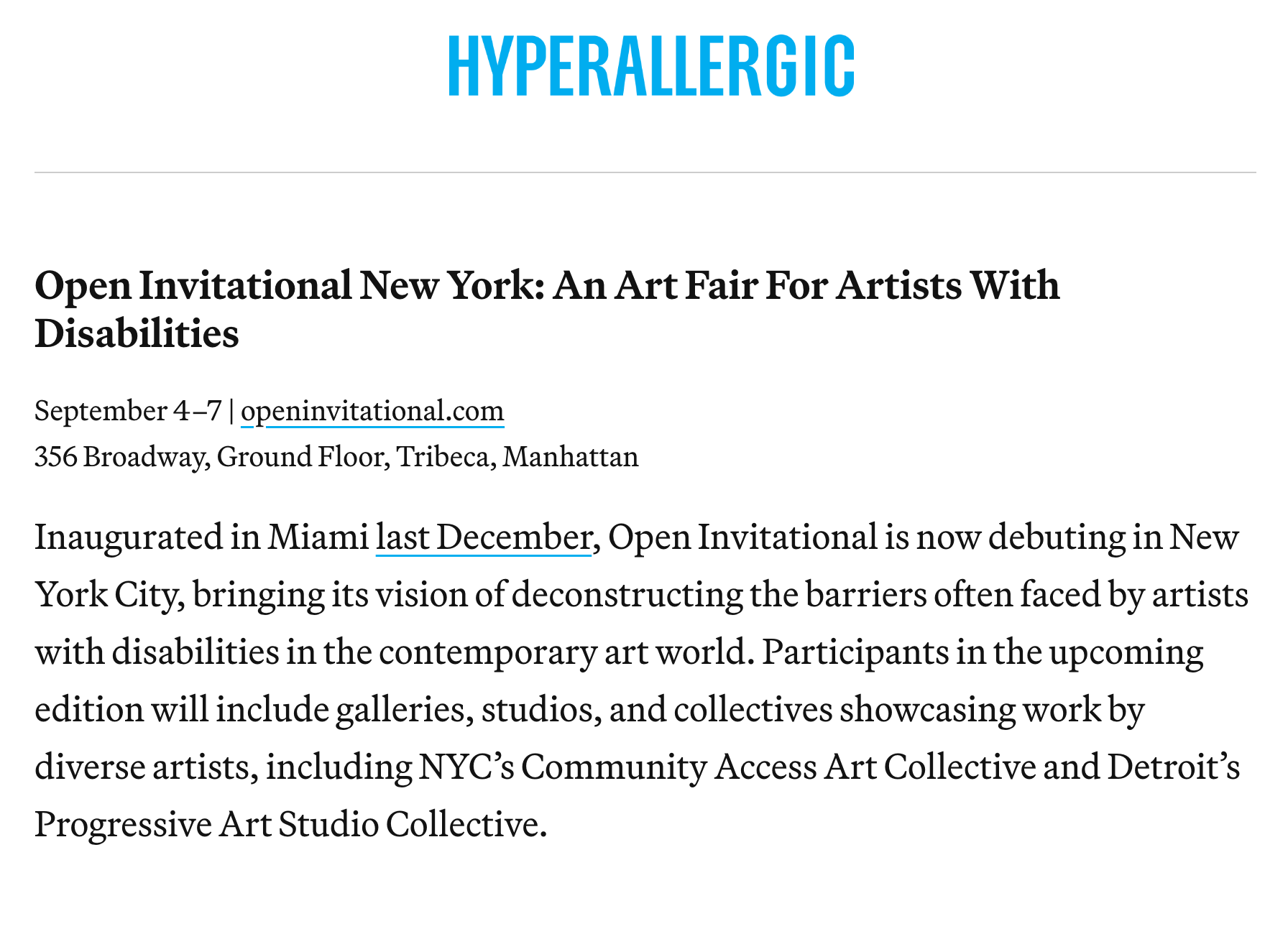 "Your Guide to NYC’s Fall Art Fairs", HyperAllergic 08/27/2025