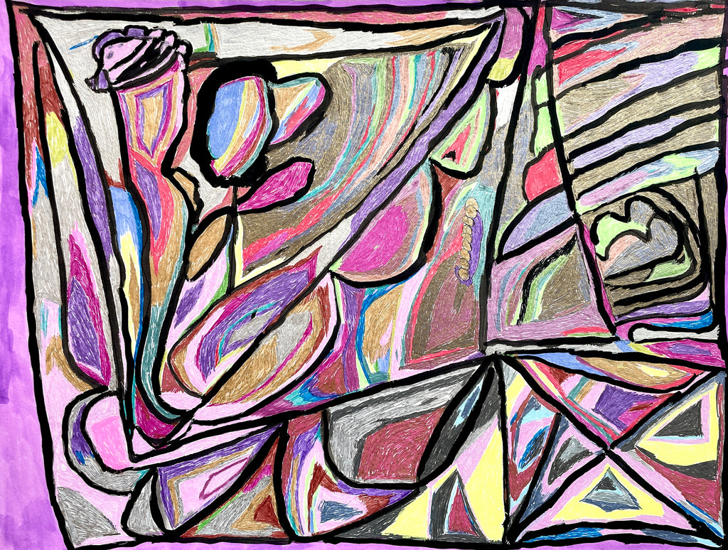Abstract artwork with colorful patterns and shapes