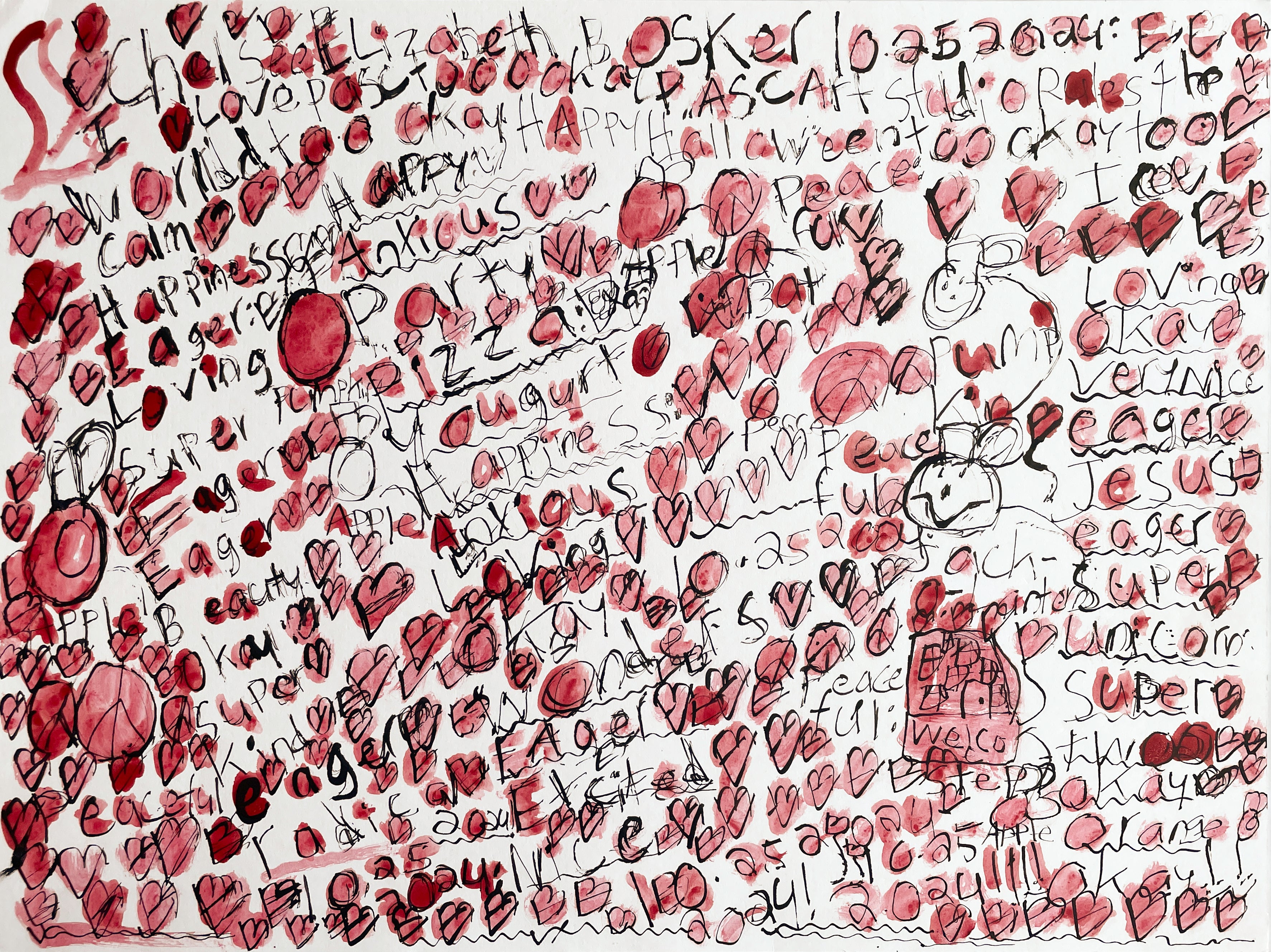Hearts, Peace Signs, Words, by Chelsee Bosker, Giclee Print
