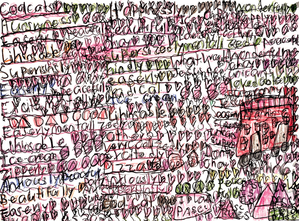 Colorful abstract art with text overlay on a white background