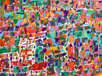 Colorful abstract artwork with various shapes and patterns