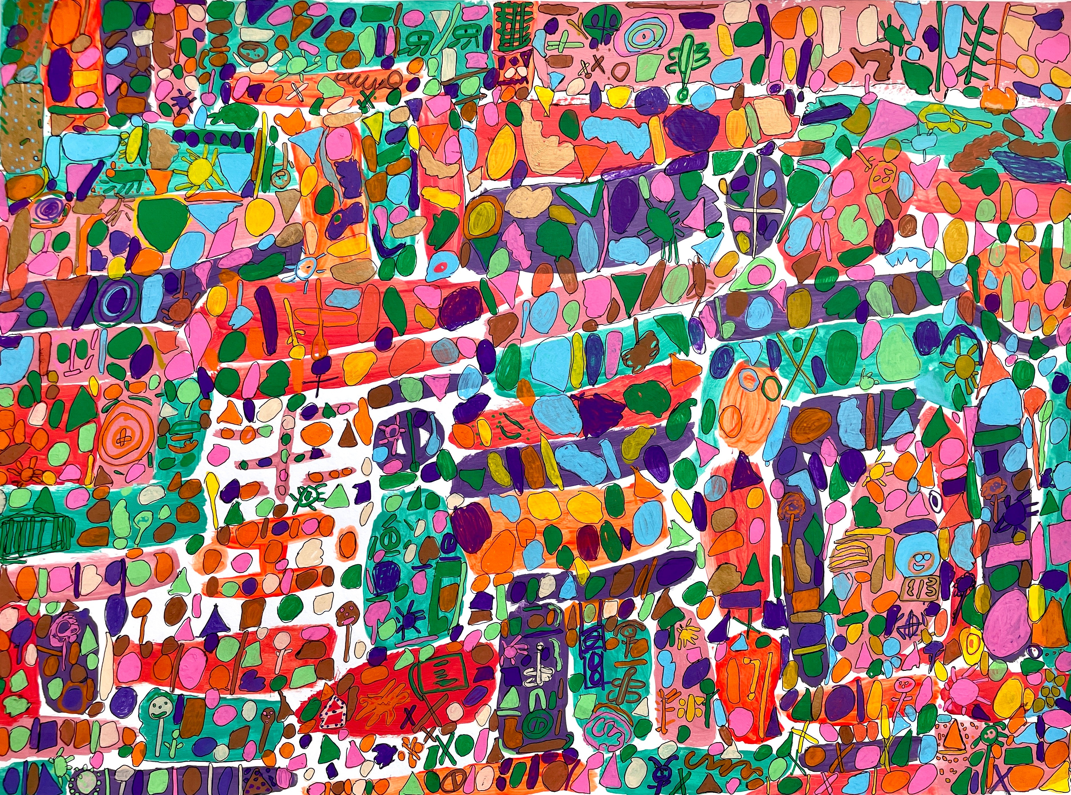 Colorful abstract artwork with various shapes and patterns