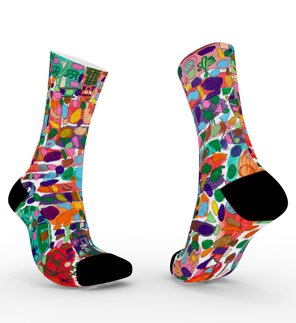 Colorful socks with abstract pattern on a white background