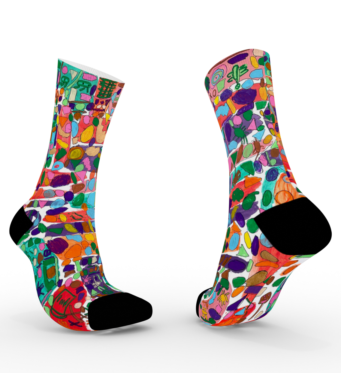 Colorful socks with abstract pattern on a white background