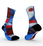 Colorful socks with abstract design on a white background