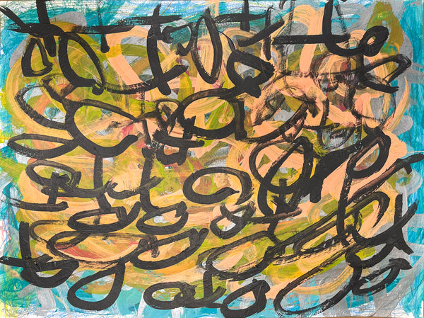 Untitled (Black Over Orange and Teal), by Julieann Dombrowski