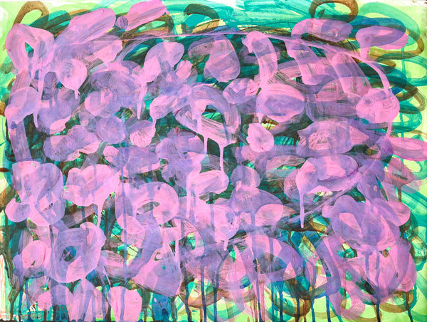 Pink Flowers Over Green, by Julieann Dombrowski