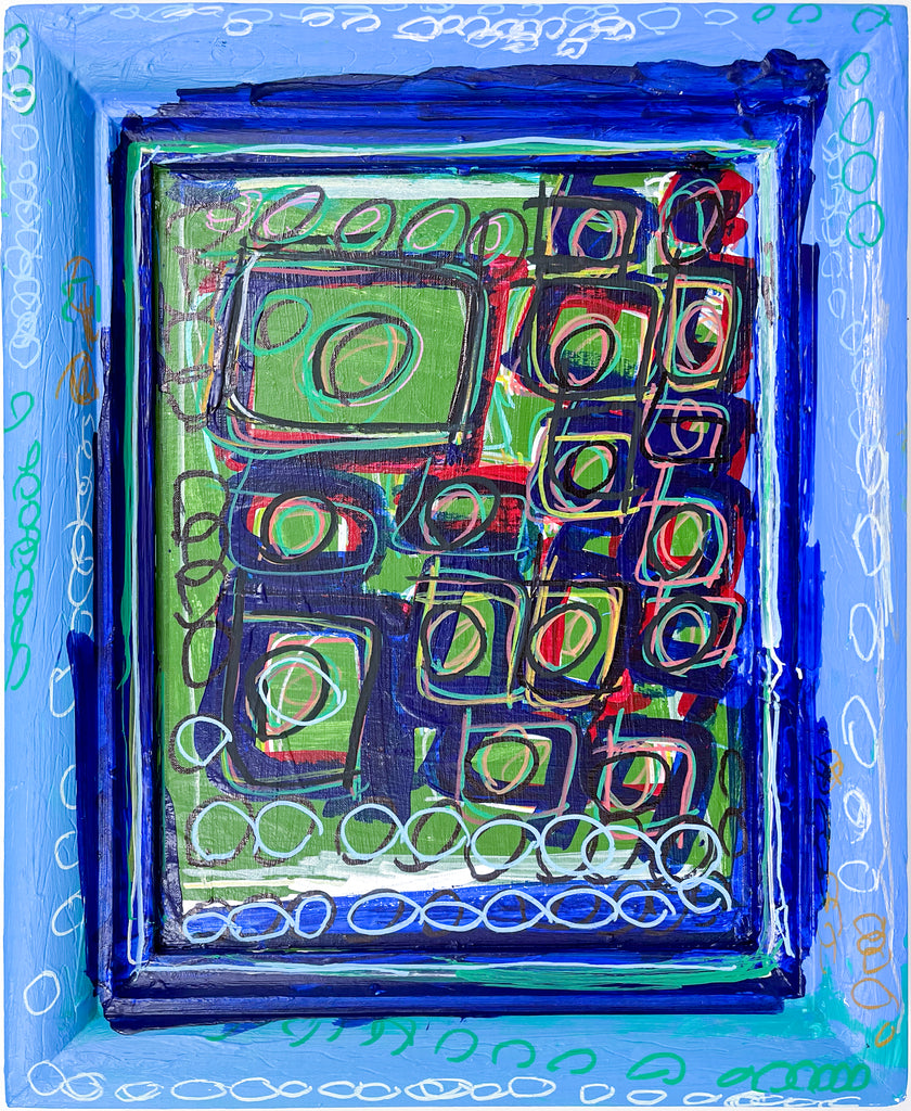 "Untitled Green and Blue Squares with Blue Frame", by DeRon Hudson