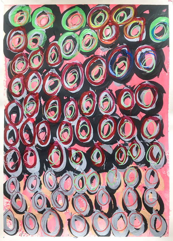 Green, Grey Circles on Pink, by DeRon Hudson