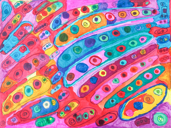 Psychedelic Colorful Rainbow Sausages And Donuts, by Beth Ketchum
