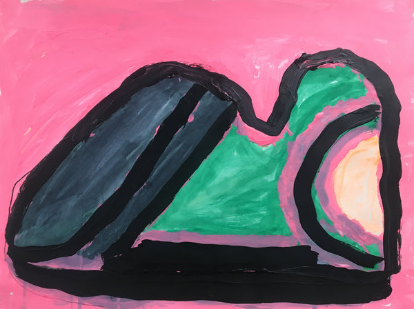 Grey, Yellow and Green Shoe on Pink, by Lesley Carlton