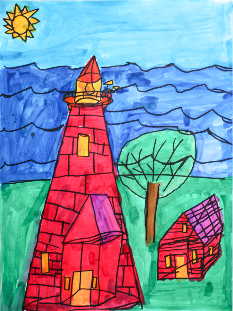 Untitled 02 (Lighthouse and House), Mixed Media