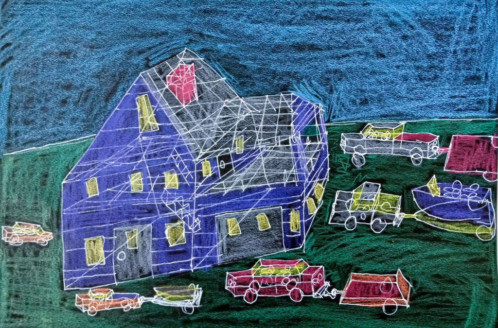 Untitled 2 (Blue House with Cars and Trailers), by Ryan McDonagh