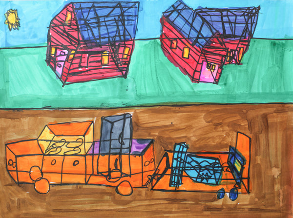 Untitled 01 (Cars and Houses), Mixed Media