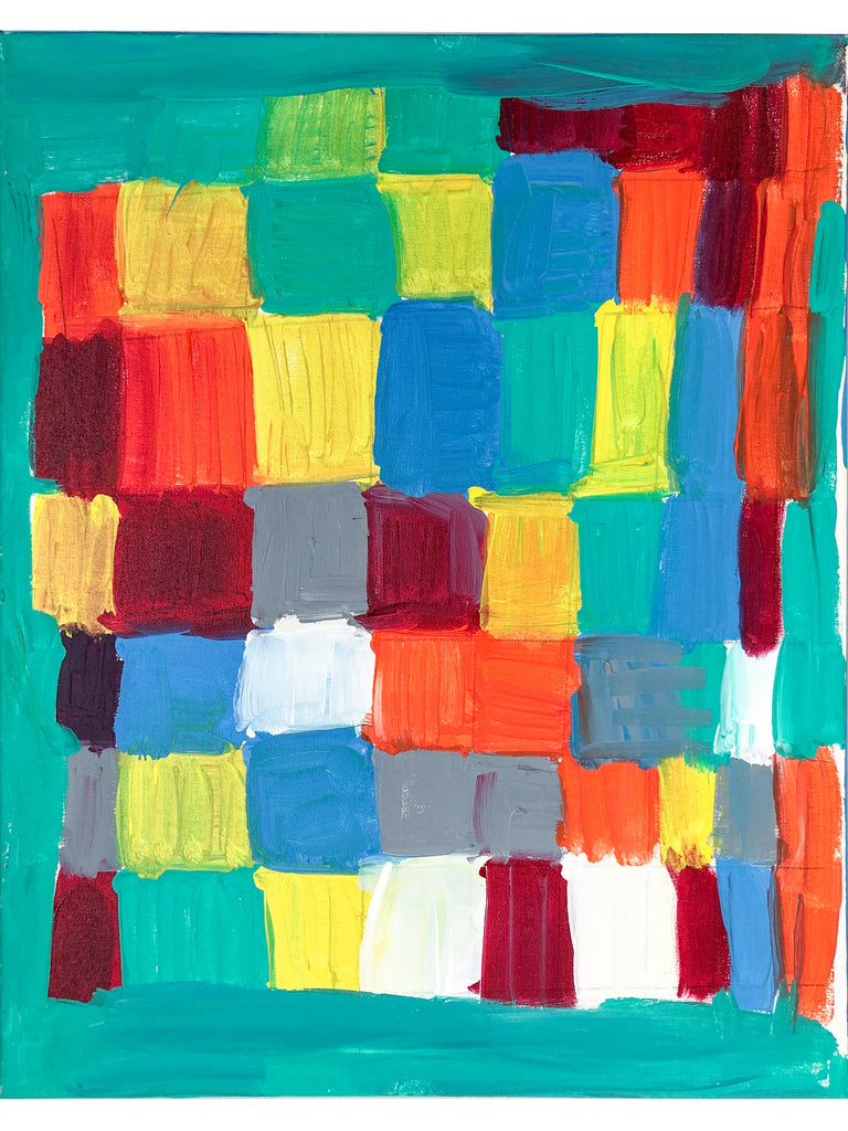 Orange Yellow Blue Red Green and White Grid, Painting