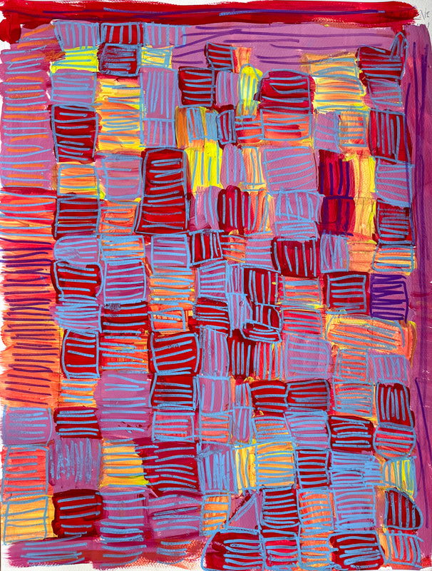 Untitled (Grid with Blue lines), painting by Darlene Mahan
