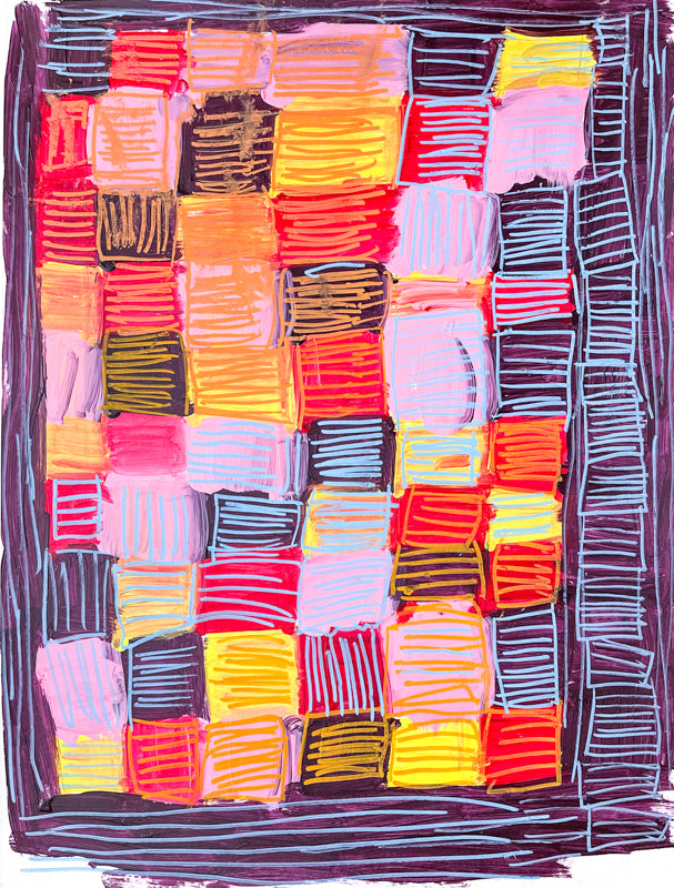 Untitled (Large Yellow, Red Blue with Blue Lines), painting by Darlene Mahan