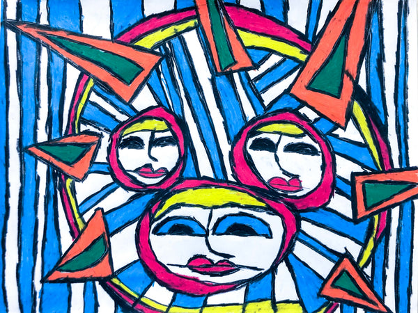 Untitled Faces and Sun, Drawing