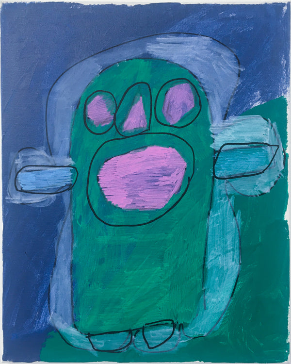 Green Figure with Pink Mouth, Eyes and Ears, by Robert Duncombe
